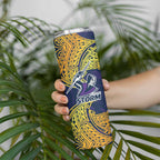 Personalized Melbourne Storm Skinny Tumbler Polynesian Tribal Pattern Style
