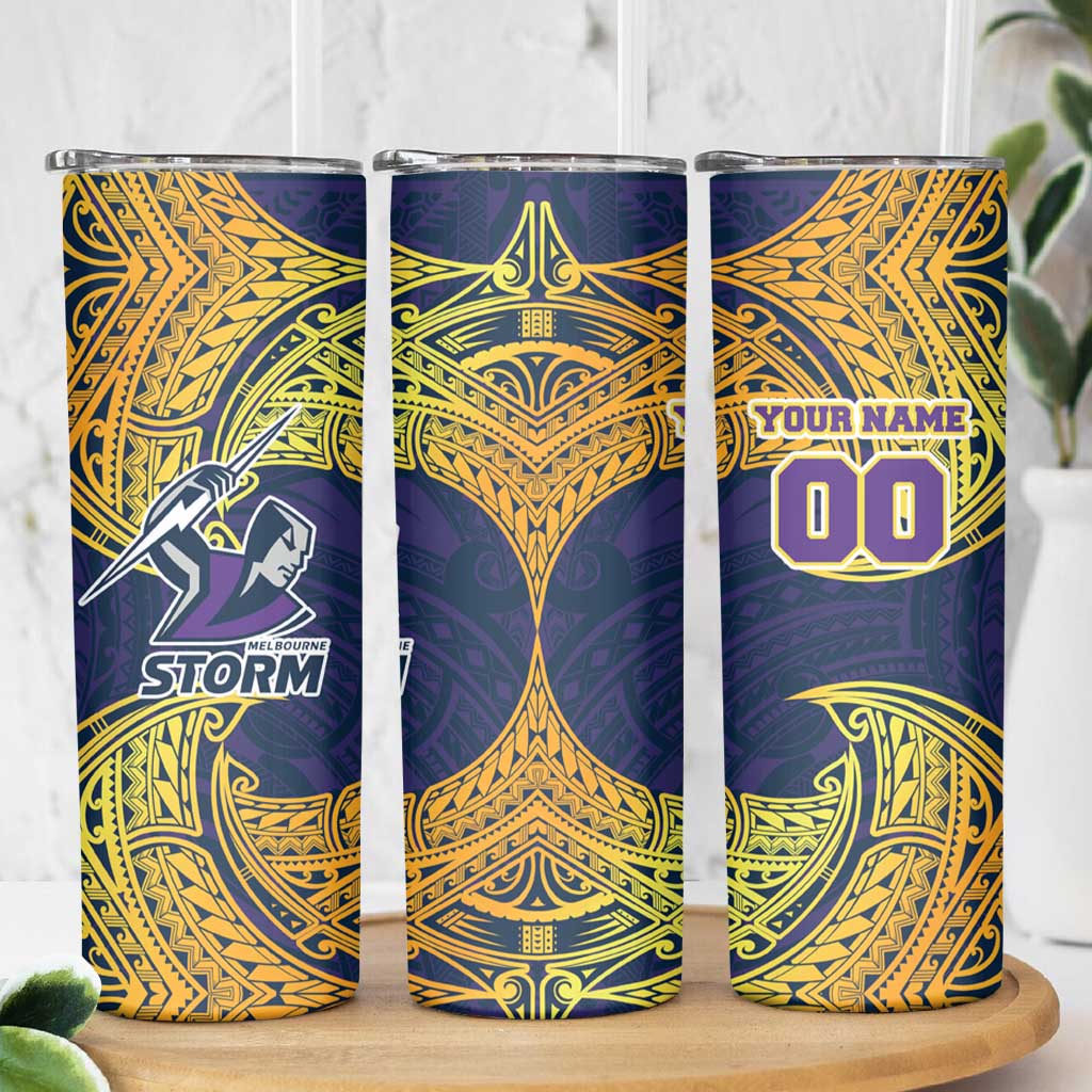 Personalized Melbourne Storm Skinny Tumbler Polynesian Tribal Pattern Style