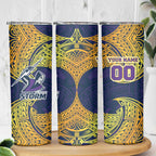 Personalized Melbourne Storm Skinny Tumbler Polynesian Tribal Pattern Style