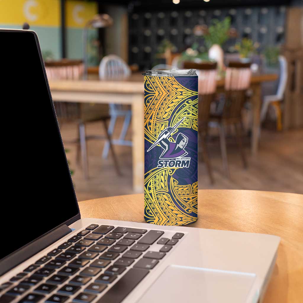 Personalized Melbourne Storm Skinny Tumbler Polynesian Tribal Pattern Style