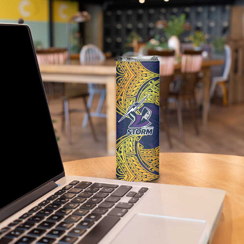 Personalized Melbourne Storm Skinny Tumbler Polynesian Tribal Pattern Style
