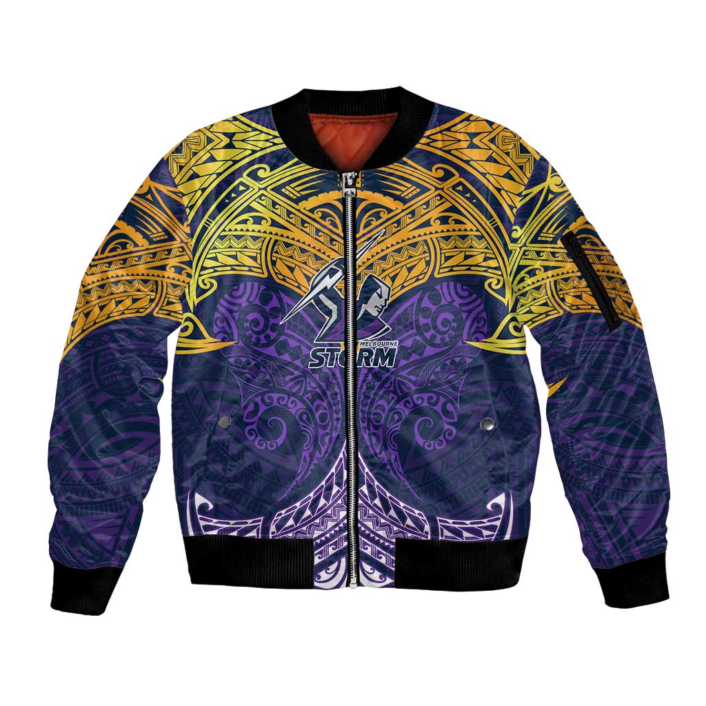 Personalized Melbourne Storm Sleeve Zip Bomber Jacket Polynesian Tribal Pattern Style