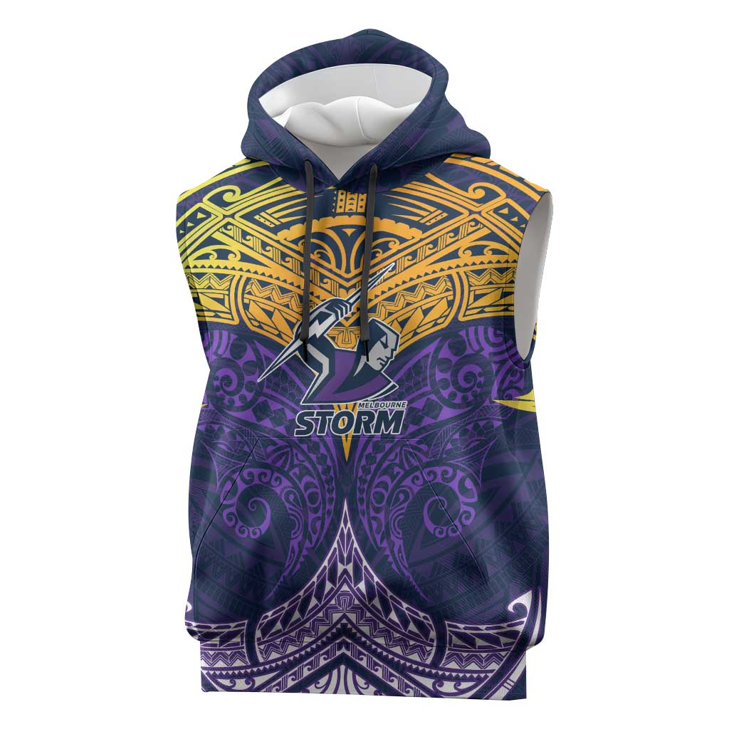 Personalized Melbourne Storm Sleeveless Hoodie Polynesian Tribal Pattern Style