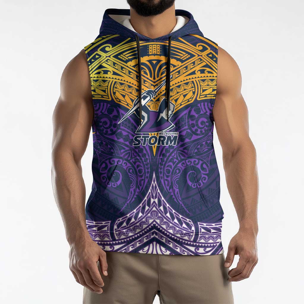 Personalized Melbourne Storm Sleeveless Hoodie Polynesian Tribal Pattern Style