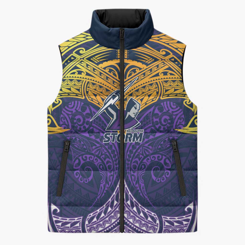 Personalized Melbourne Storm Sleeveless Puffer Jacket Polynesian Tribal Pattern Style