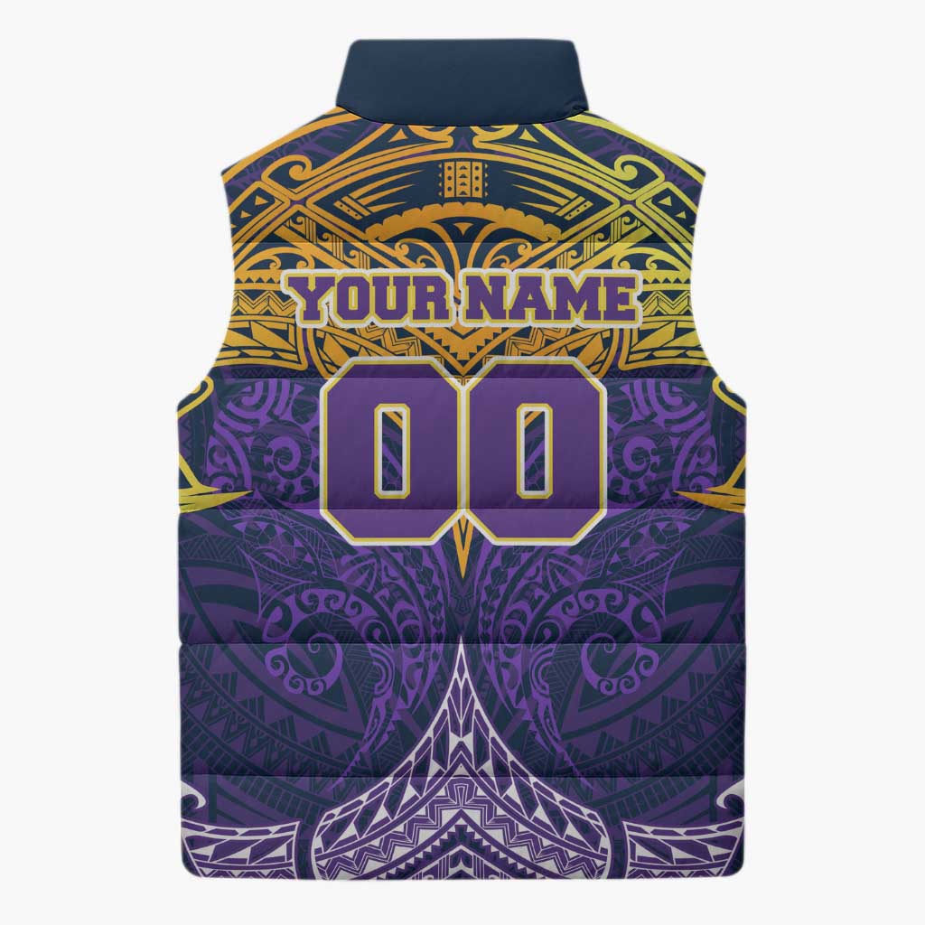 Personalized Melbourne Storm Sleeveless Puffer Jacket Polynesian Tribal Pattern Style