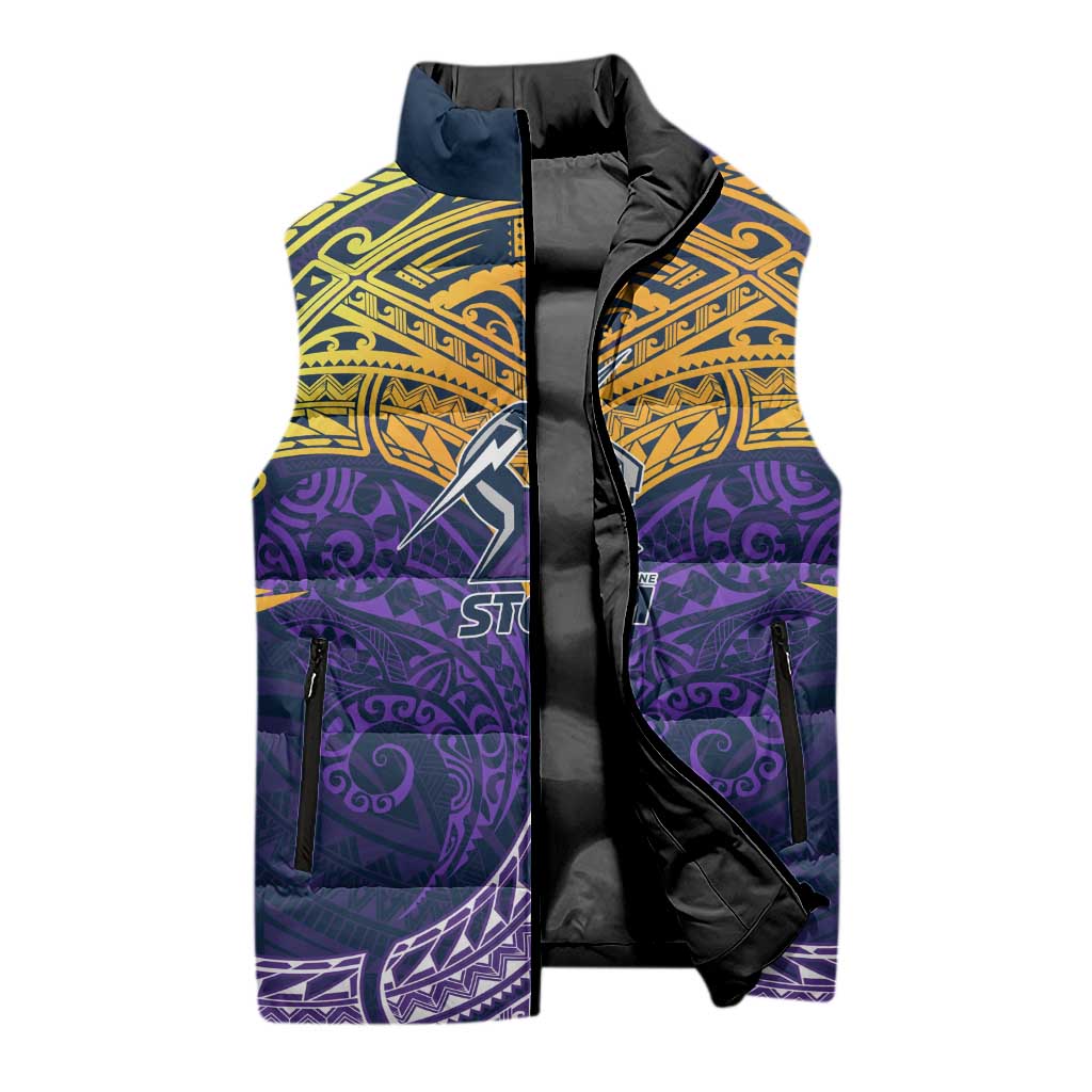 Personalized Melbourne Storm Sleeveless Puffer Jacket Polynesian Tribal Pattern Style