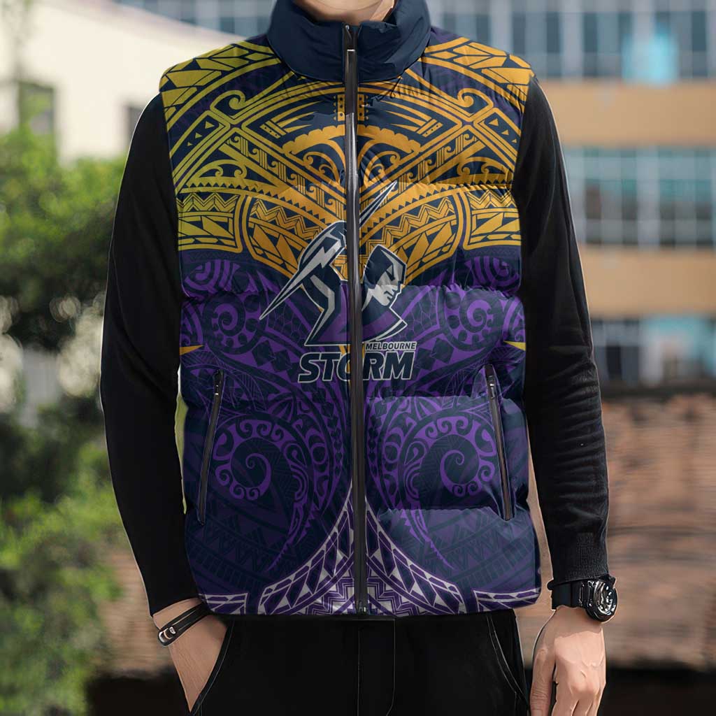 Personalized Melbourne Storm Sleeveless Puffer Jacket Polynesian Tribal Pattern Style