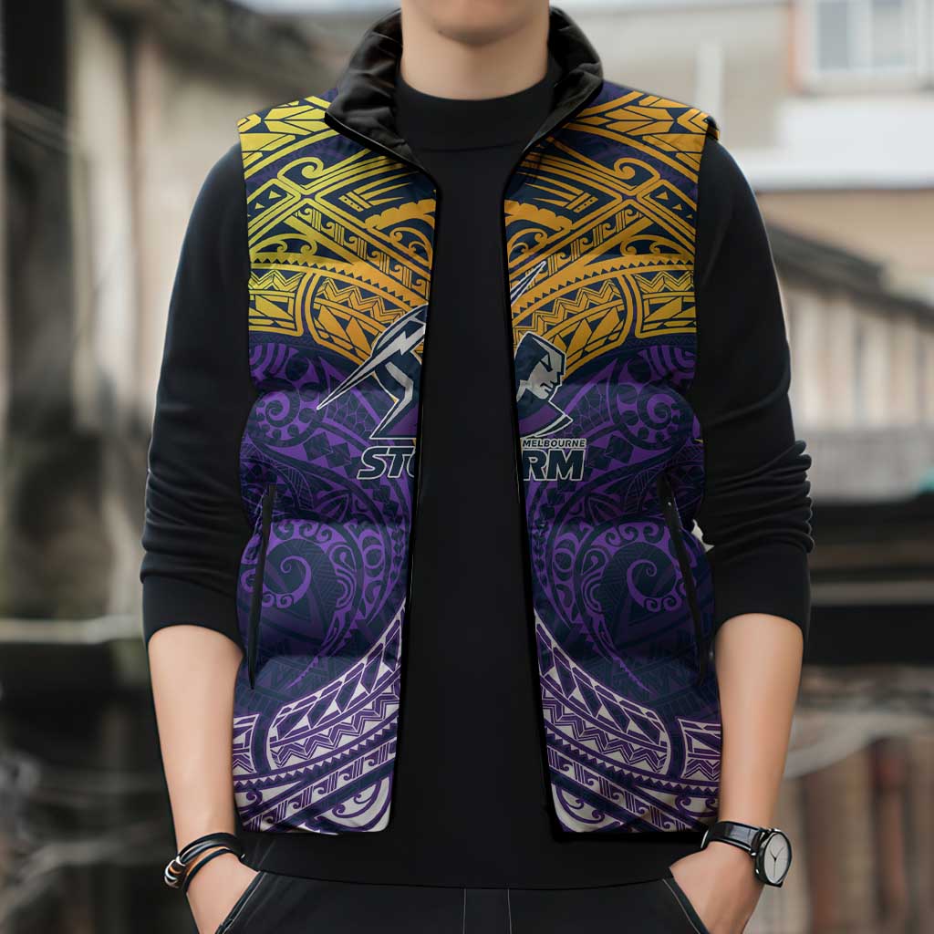 Personalized Melbourne Storm Sleeveless Puffer Jacket Polynesian Tribal Pattern Style