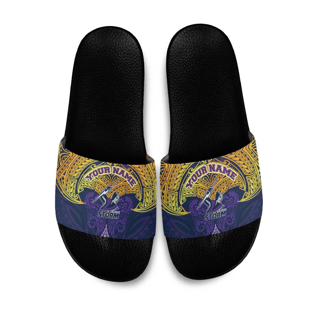 Personalized Melbourne Storm Slide Sandals Polynesian Tribal Pattern Style