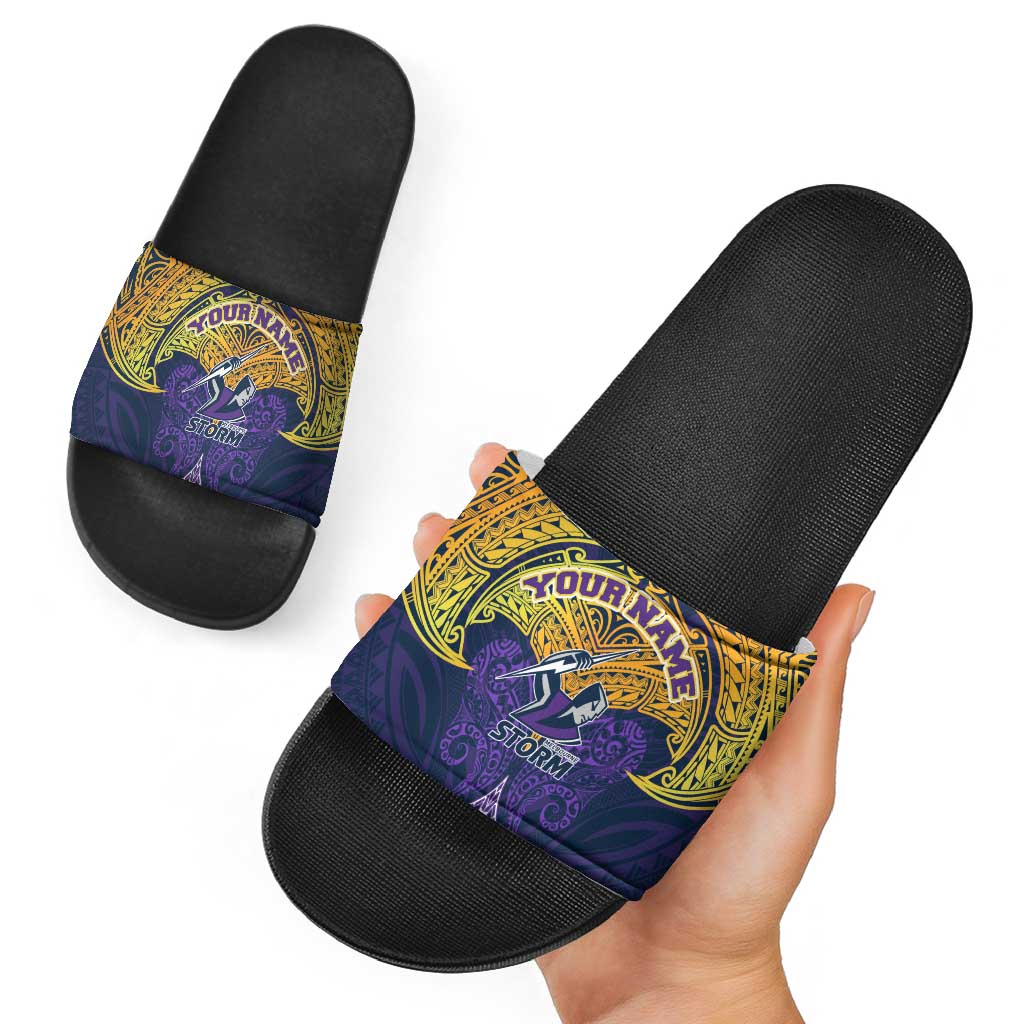 Personalized Melbourne Storm Slide Sandals Polynesian Tribal Pattern Style