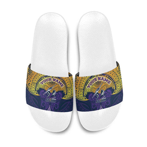 Personalized Melbourne Storm Slide Sandals Polynesian Tribal Pattern Style