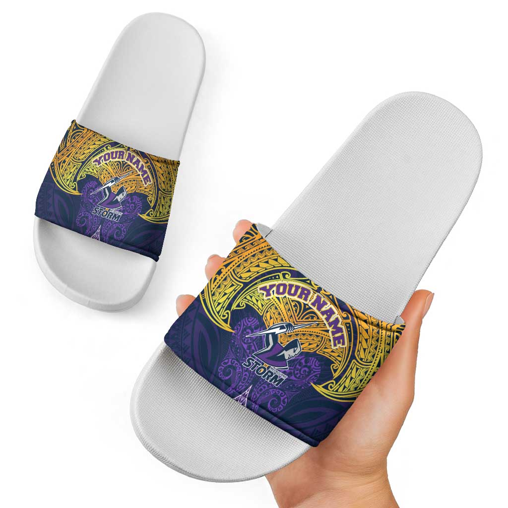 Personalized Melbourne Storm Slide Sandals Polynesian Tribal Pattern Style