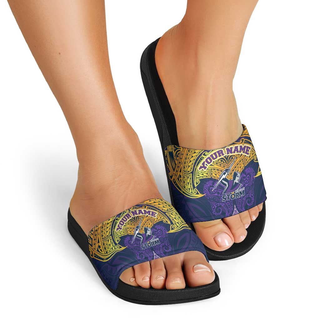 Personalized Melbourne Storm Slide Sandals Polynesian Tribal Pattern Style