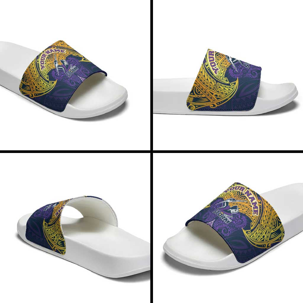 Personalized Melbourne Storm Slide Sandals Polynesian Tribal Pattern Style