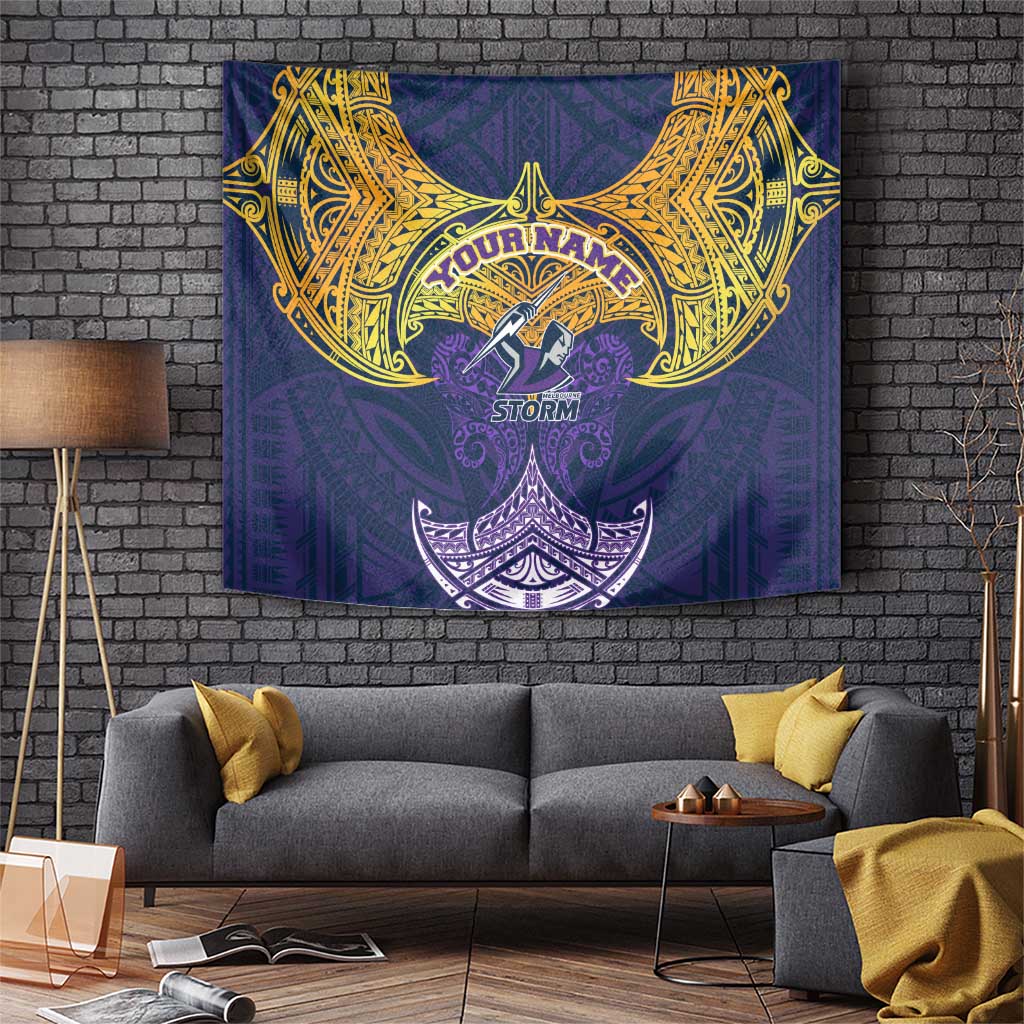 Personalized Melbourne Storm Tapestry Polynesian Tribal Pattern Style