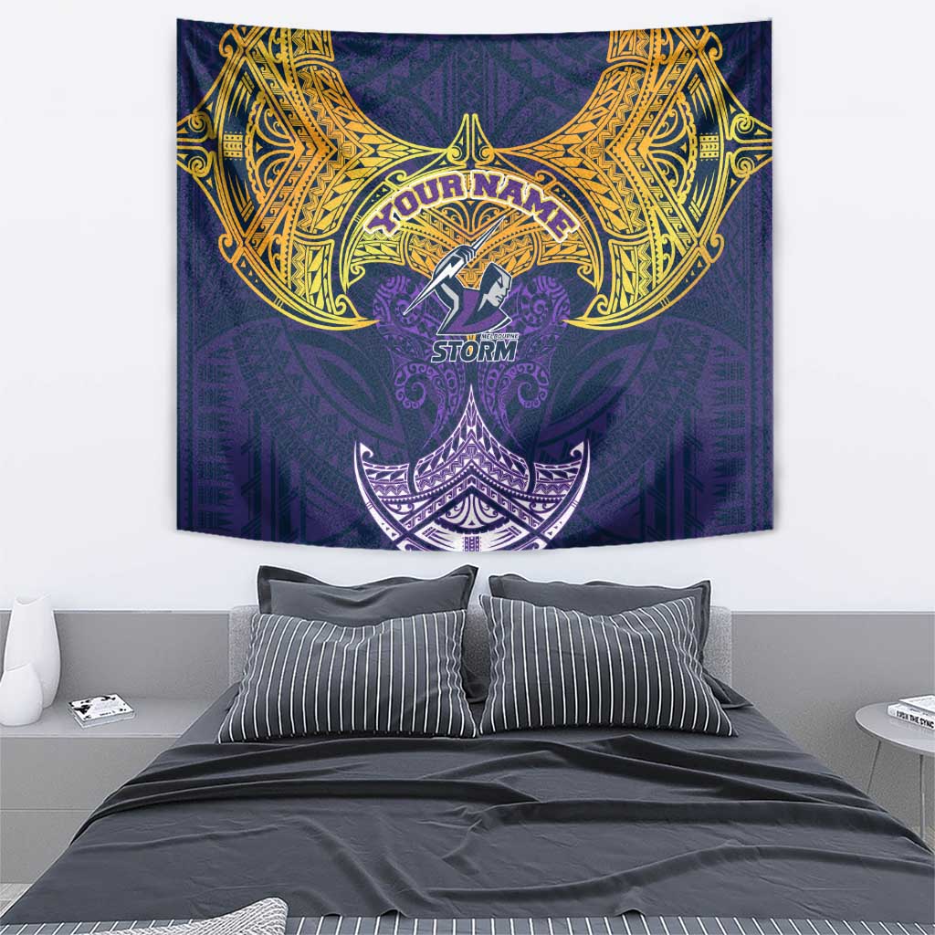 Personalized Melbourne Storm Tapestry Polynesian Tribal Pattern Style