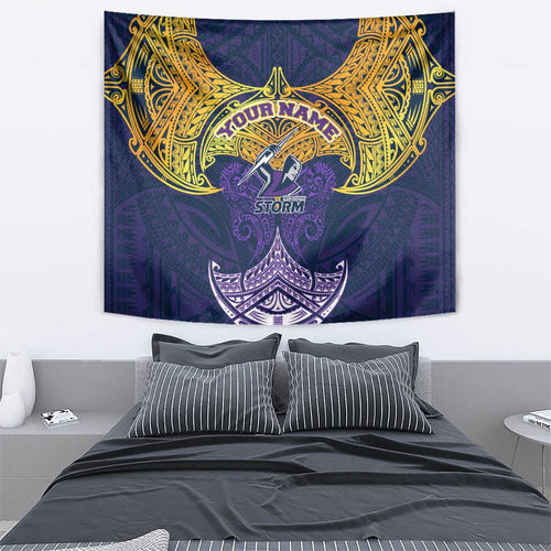 Personalized Melbourne Storm Tapestry Polynesian Tribal Pattern Style