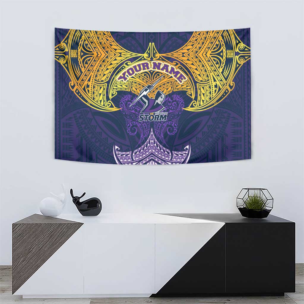 Personalized Melbourne Storm Tapestry Polynesian Tribal Pattern Style