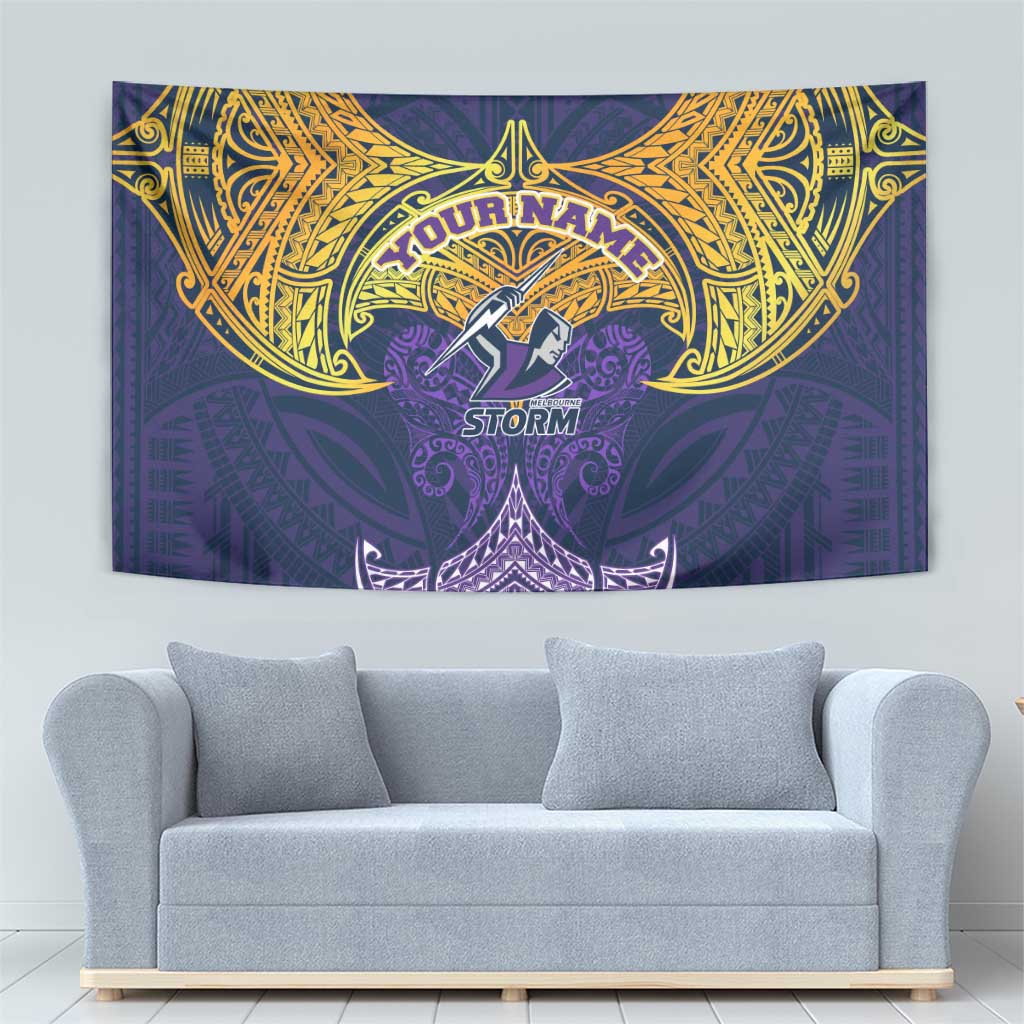 Personalized Melbourne Storm Tapestry Polynesian Tribal Pattern Style