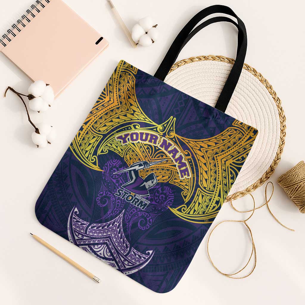 Personalized Melbourne Storm Tote Bag Polynesian Tribal Pattern Style