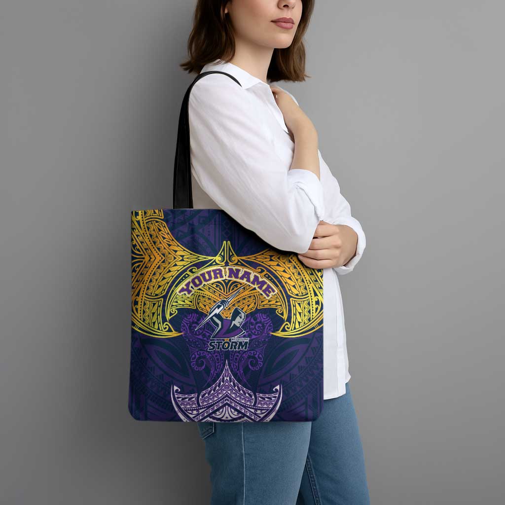 Personalized Melbourne Storm Tote Bag Polynesian Tribal Pattern Style