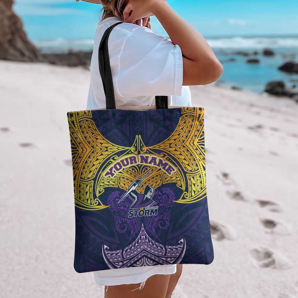 Personalized Melbourne Storm Tote Bag Polynesian Tribal Pattern Style