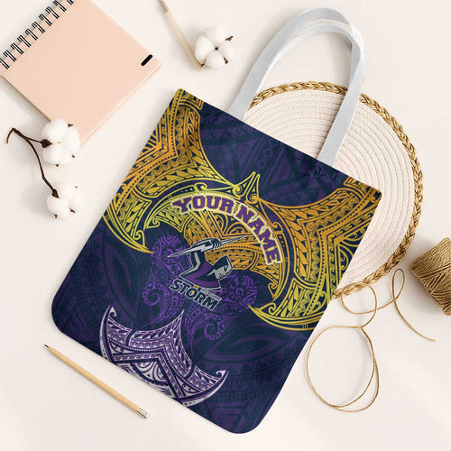 Personalized Melbourne Storm Tote Bag Polynesian Tribal Pattern Style