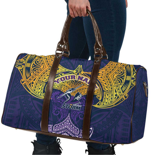 Personalized Melbourne Storm Travel Bag Polynesian Tribal Pattern Style