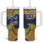 Personalized Melbourne Storm Tumbler With Handle Polynesian Tribal Pattern Style
