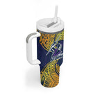 Personalized Melbourne Storm Tumbler With Handle Polynesian Tribal Pattern Style