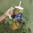 Personalized Melbourne Storm Tumbler With Handle Polynesian Tribal Pattern Style