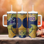 Personalized Melbourne Storm Tumbler With Handle Polynesian Tribal Pattern Style