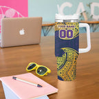 Personalized Melbourne Storm Tumbler With Handle Polynesian Tribal Pattern Style
