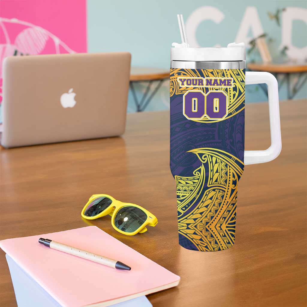 Personalized Melbourne Storm Tumbler With Handle Polynesian Tribal Pattern Style
