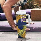 Personalized Melbourne Storm Tumbler With Handle Polynesian Tribal Pattern Style