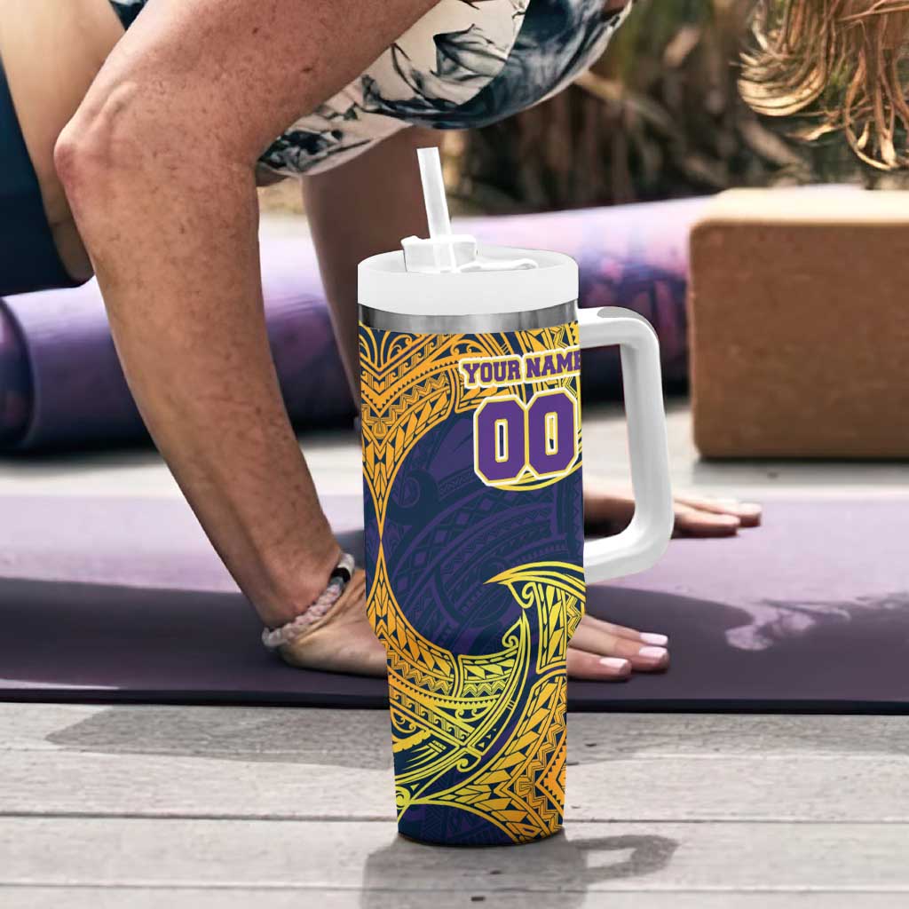 Personalized Melbourne Storm Tumbler With Handle Polynesian Tribal Pattern Style