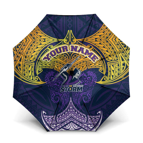 Personalized Melbourne Storm Umbrella Polynesian Tribal Pattern Style