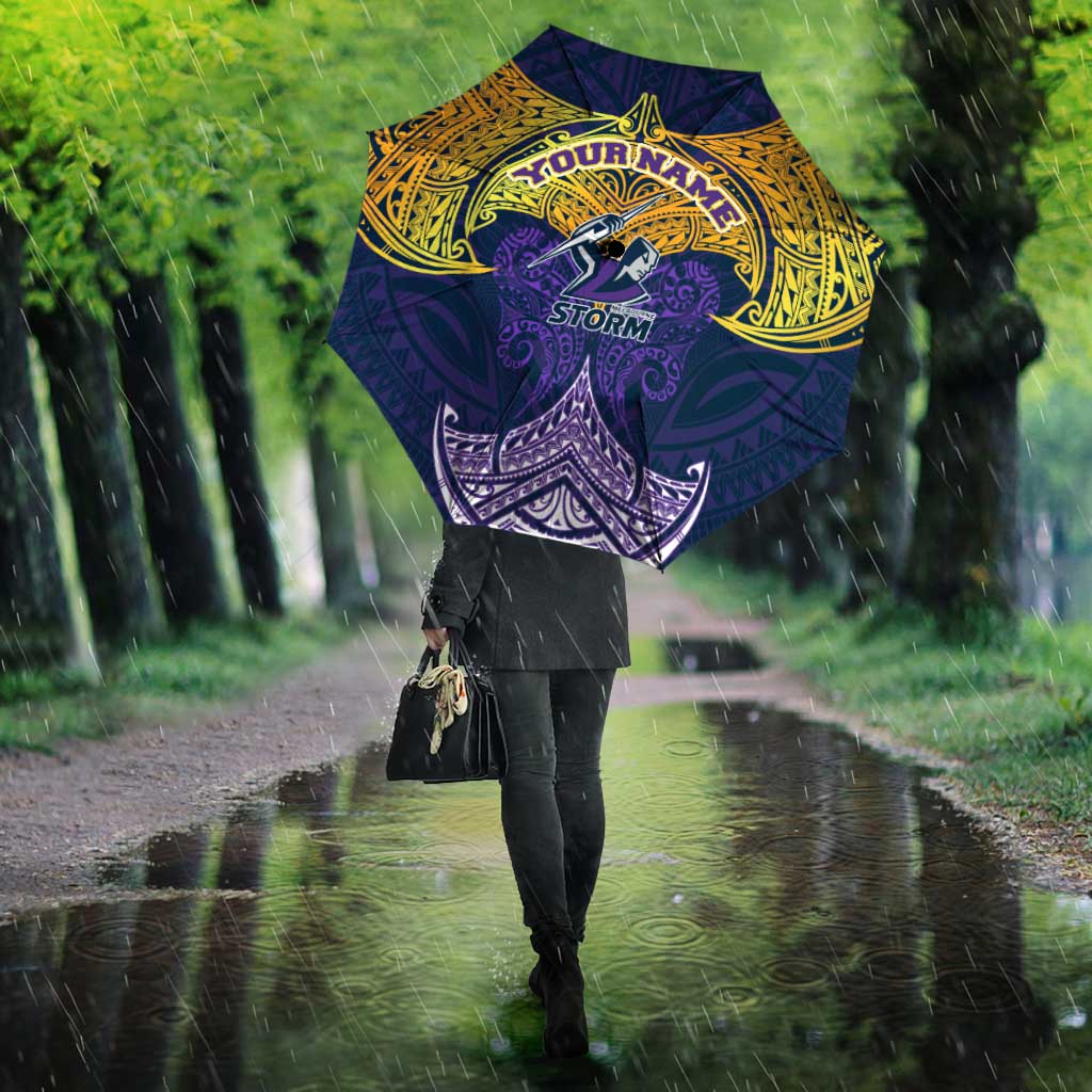 Personalized Melbourne Storm Umbrella Polynesian Tribal Pattern Style