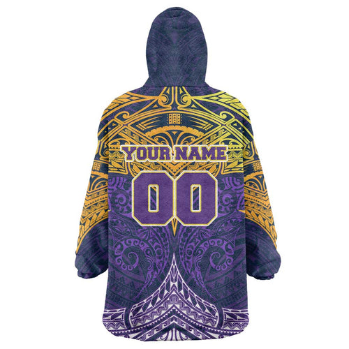 Personalized Melbourne Storm Wearable Blanket Hoodie Polynesian Tribal Pattern Style