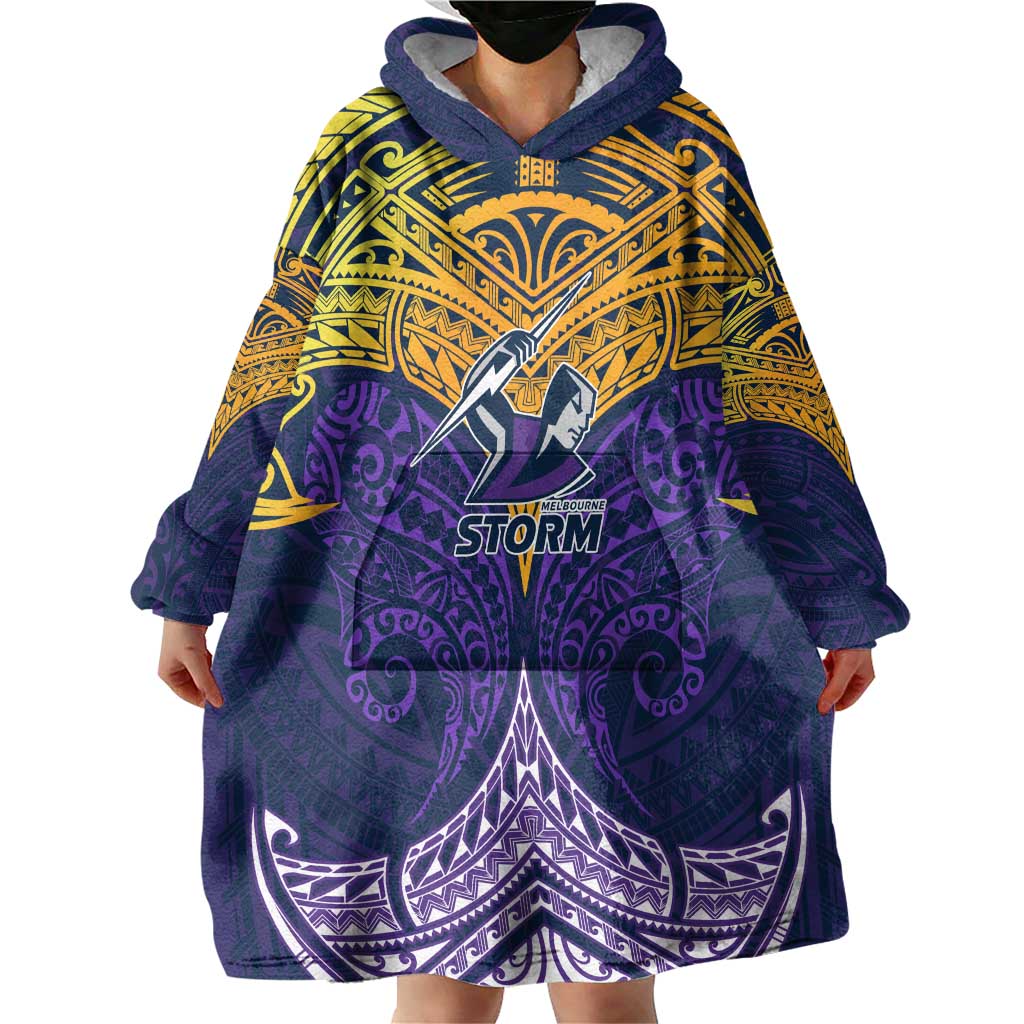 Personalized Melbourne Storm Wearable Blanket Hoodie Polynesian Tribal Pattern Style