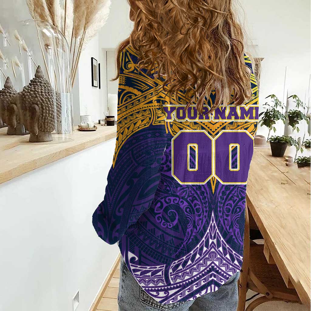 Personalized Melbourne Storm Women Casual Shirt Polynesian Tribal Pattern Style