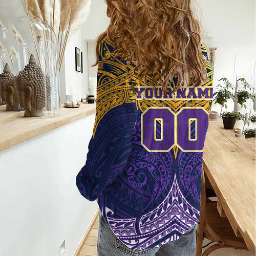 Personalized Melbourne Storm Women Casual Shirt Polynesian Tribal Pattern Style