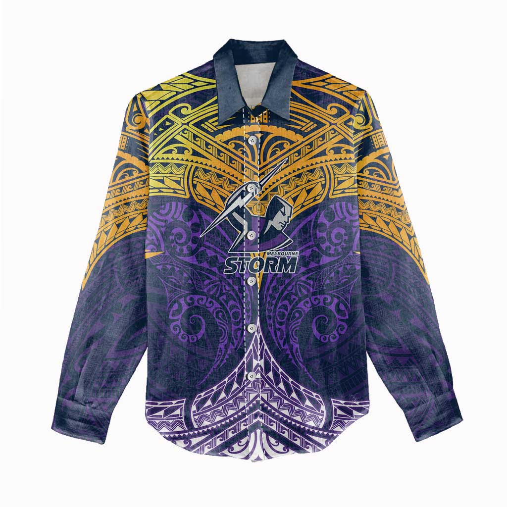 Personalized Melbourne Storm Women Casual Shirt Polynesian Tribal Pattern Style
