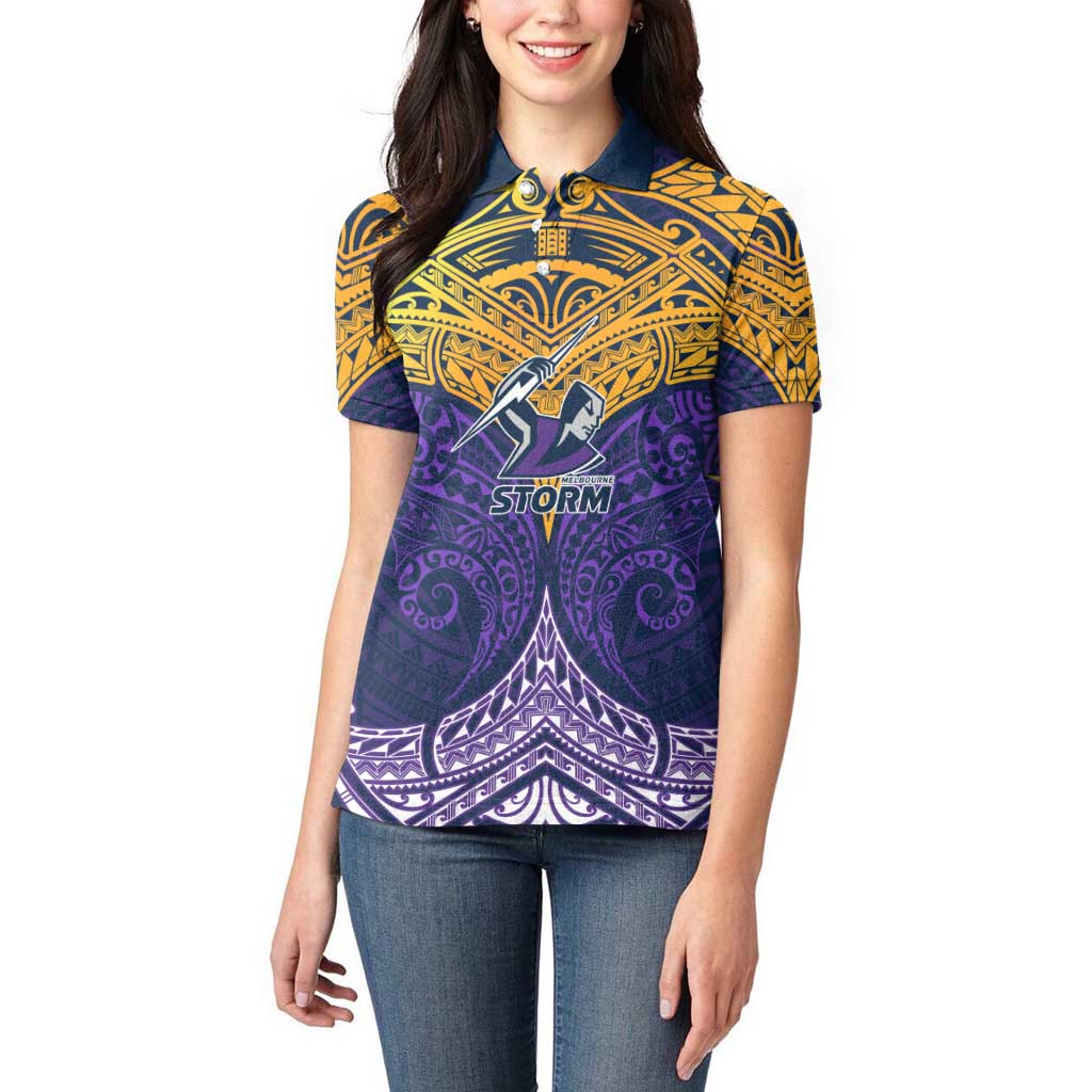 Personalized Melbourne Storm Women Polo Shirt Polynesian Tribal Pattern Style