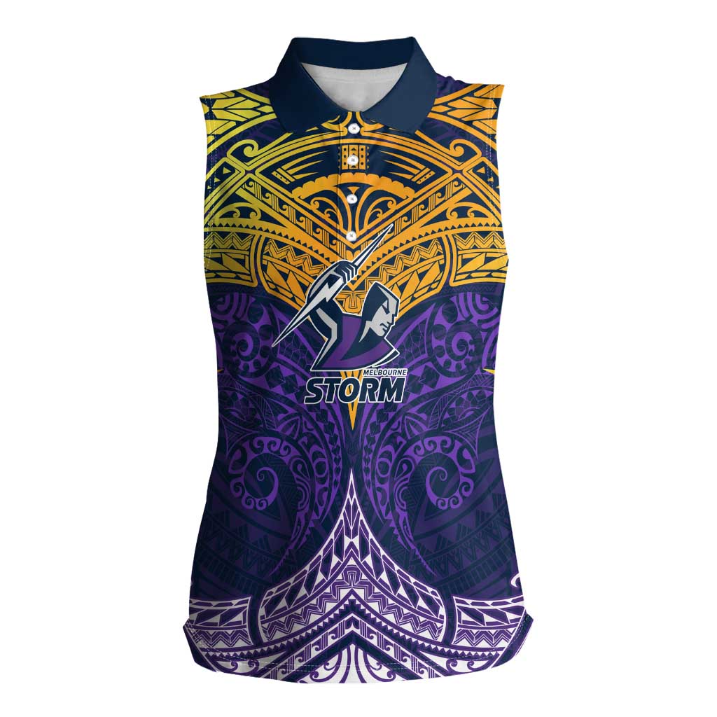 Personalized Melbourne Storm Women Sleeveless Polo Shirt Polynesian Tribal Pattern Style
