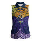 Personalized Melbourne Storm Women Sleeveless Polo Shirt Polynesian Tribal Pattern Style