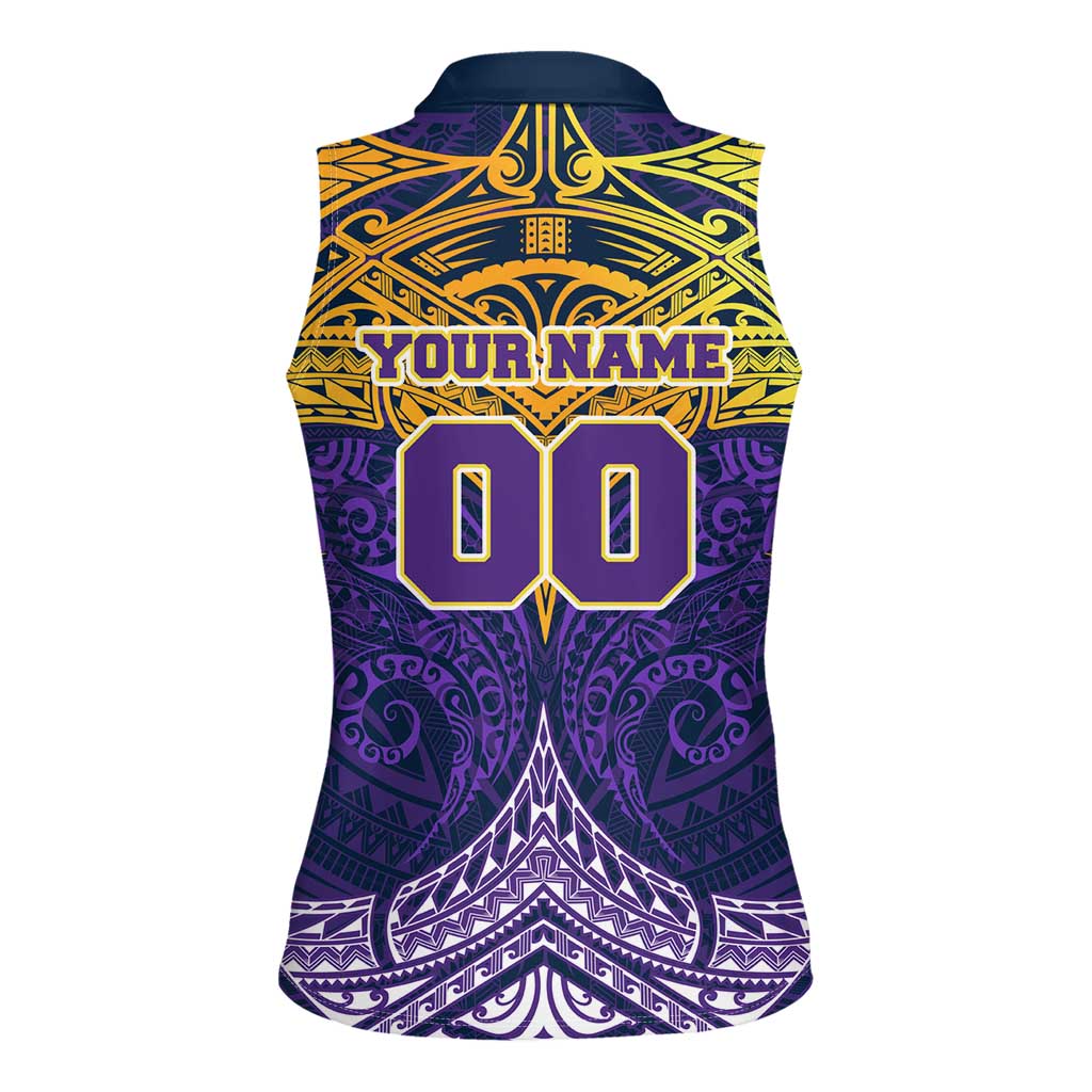 Personalized Melbourne Storm Women Sleeveless Polo Shirt Polynesian Tribal Pattern Style