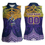 Personalized Melbourne Storm Women Sleeveless Polo Shirt Polynesian Tribal Pattern Style