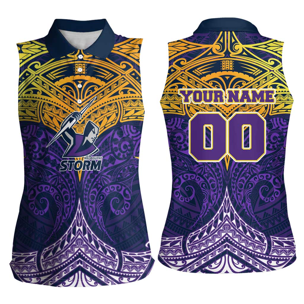 Personalized Melbourne Storm Women Sleeveless Polo Shirt Polynesian Tribal Pattern Style